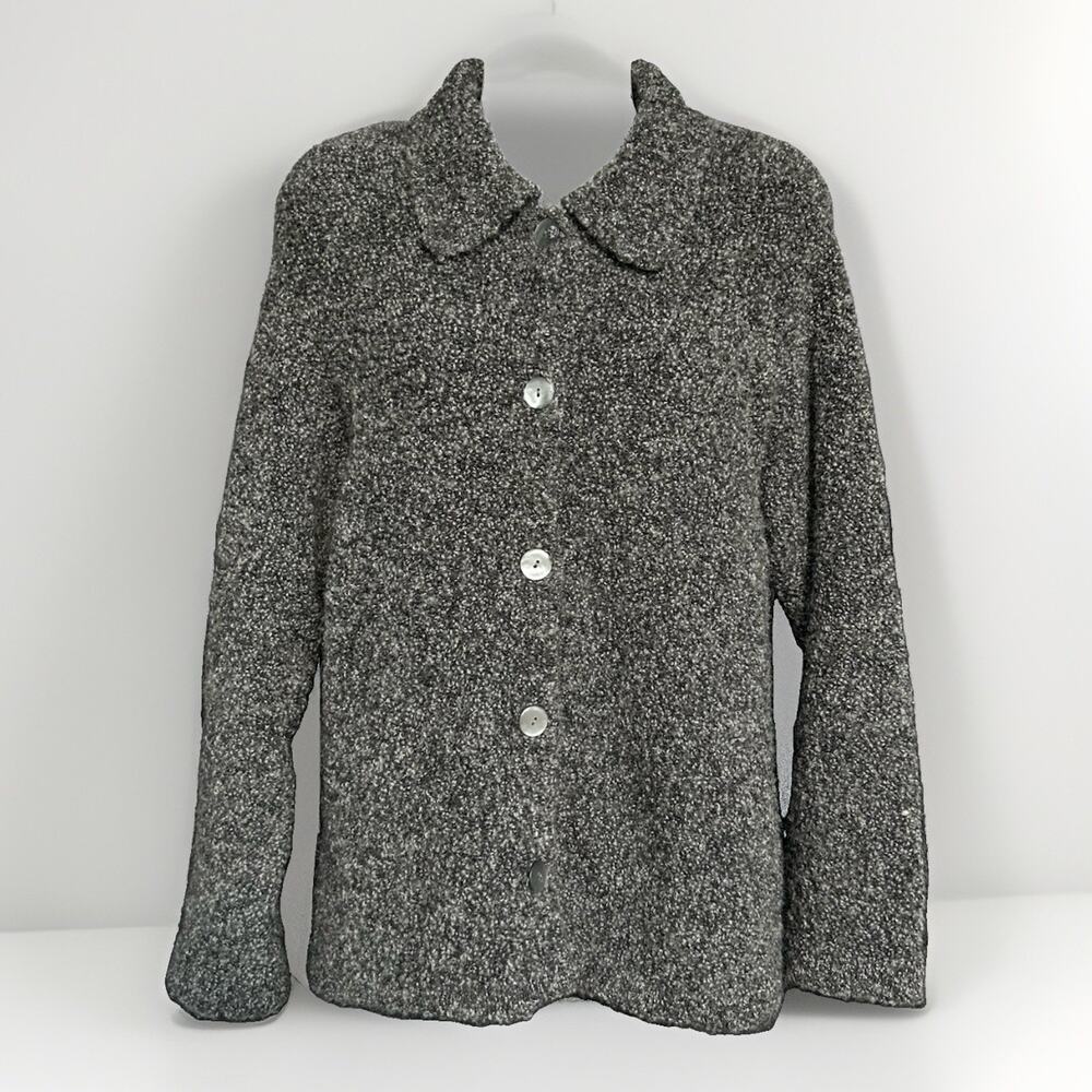 Talbots Italian Wool Blend Bouclé Button-Front Jacket Size Medium Vintage Gray